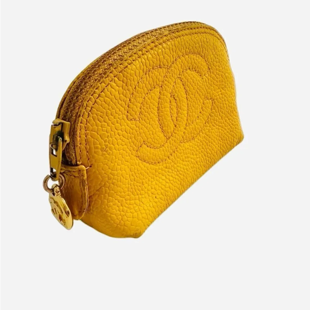 Chanel Yellow Cosmetic Bag with Iconic Logo